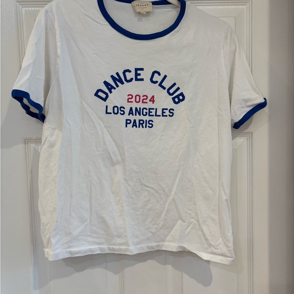 Sézane Dance Ckub White and Blue Graphic Tee, XL - Picture 3 of 9